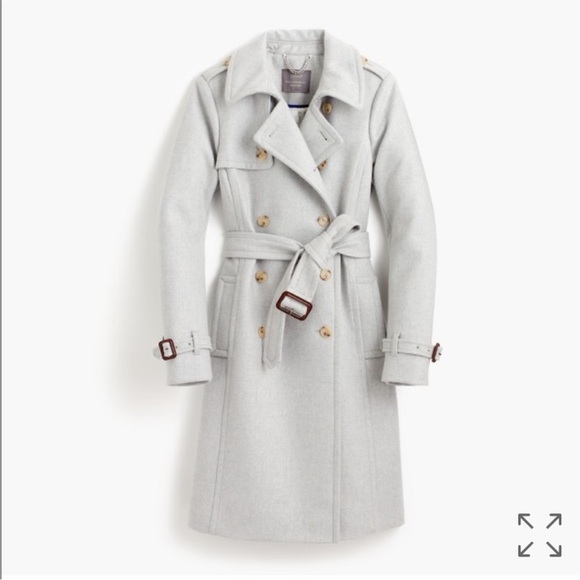 J. Crew Stadium Cloth Icon Trench Coat Wool Cashmere Size 12 - Picture 1 of 15
